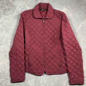 Eddie Bauer Jacket Womens Size Medium Red Goose Down Feathers Quilted Outdoor